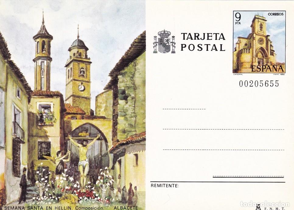 Sellos: Tarjeta entero postal Edifil 127 - Semana Santa en Hell&iacute;n ( Albacete ) - Composici&oacute;n - Turismo 1982