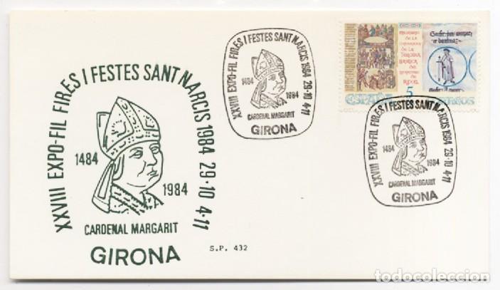Sellos: TARJETA MAXIMA EXPO-FIL XXVIII CARDENAL MARGARIT FESTES SANT NARCIS 1984 GIRONA