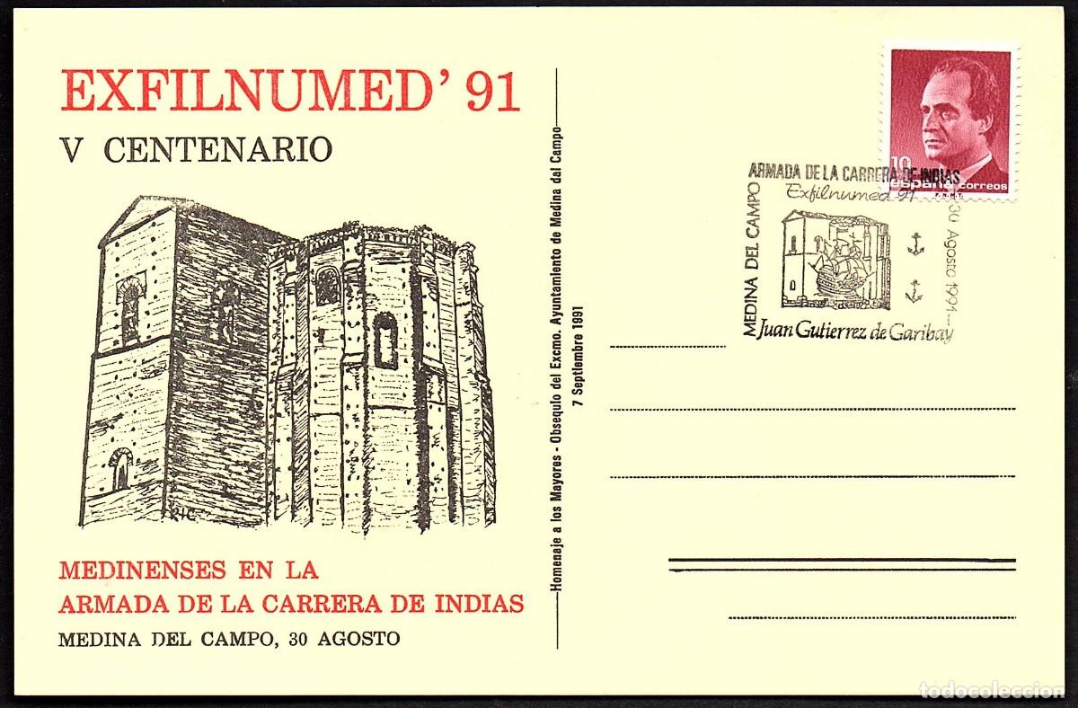 Sellos: TARJETA POSTAL EXFILNUMED &acute;91 (2) CON MATASELLOS CONMEMORATIVO.