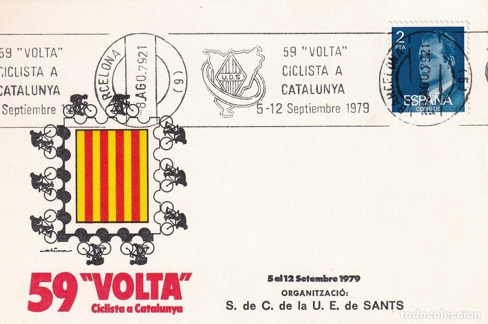 Sellos: Tarjeta Barcelona 1979 - 59 Volta ciclista a Catalunya - S. de C. de la U.E. de Sants - Rodillo