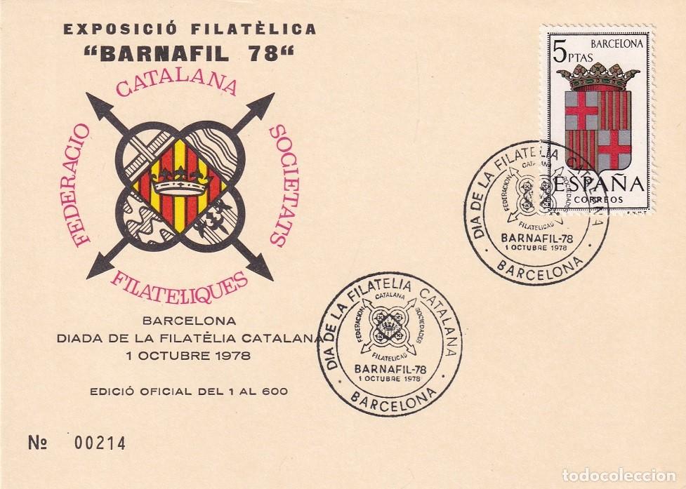 Sellos: Tarjeta Barcelona 1978 - Barnafil 78 - Dia de la Filat&egrave;lica Catalana Diada - N&ordm; 214 de 600