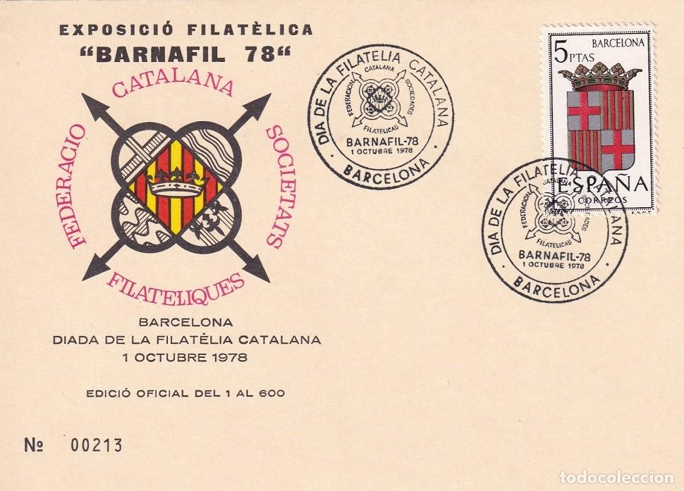Sellos: Tarjeta Barcelona 1978 - Barnafil 78 - Dia de la Filat&egrave;lica Catalana Diada - N&ordm; 213 de 600