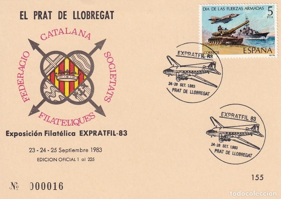 Sellos: Tarjeta El Prat de Llobregat 1983 - Expratfil 83 - Aviaci&oacute;n - Aviones - N&ordm; 16 de 225 - Matasellos