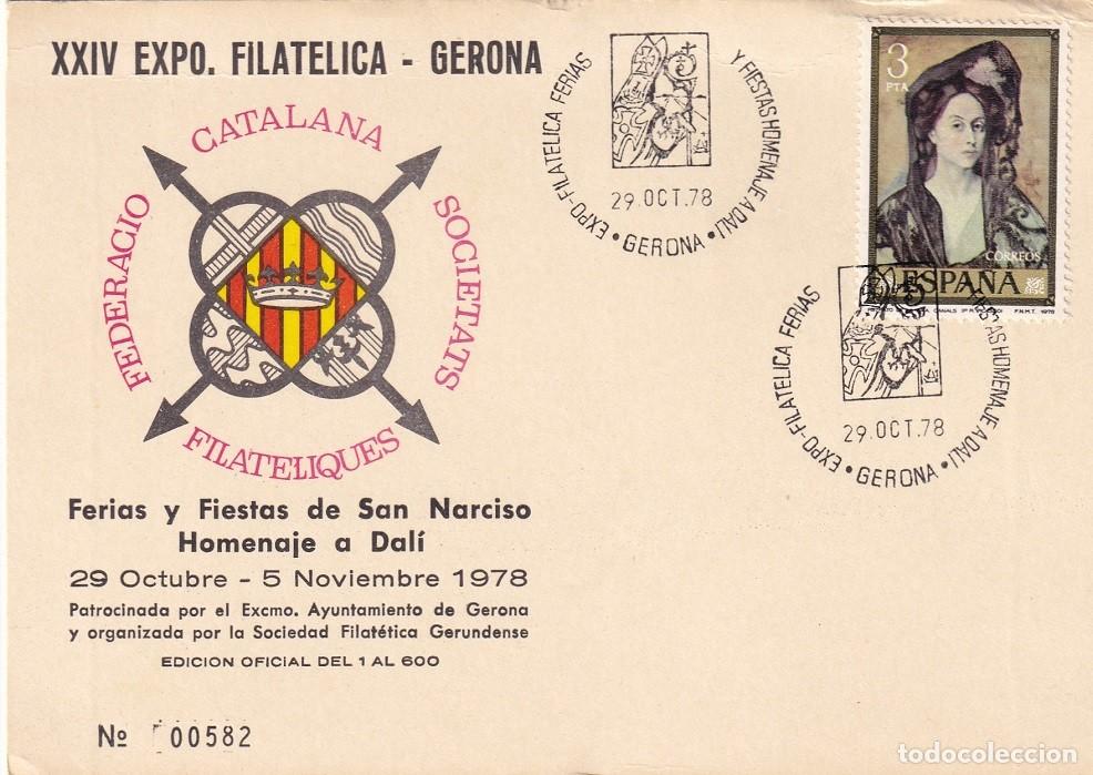 Sellos: Tarjeta Gerona Girona 1978 - XXIV Ex Ferias y Fiestas de San Narciso Homenaje a Dal&iacute; - N&ordm; 582 de 600