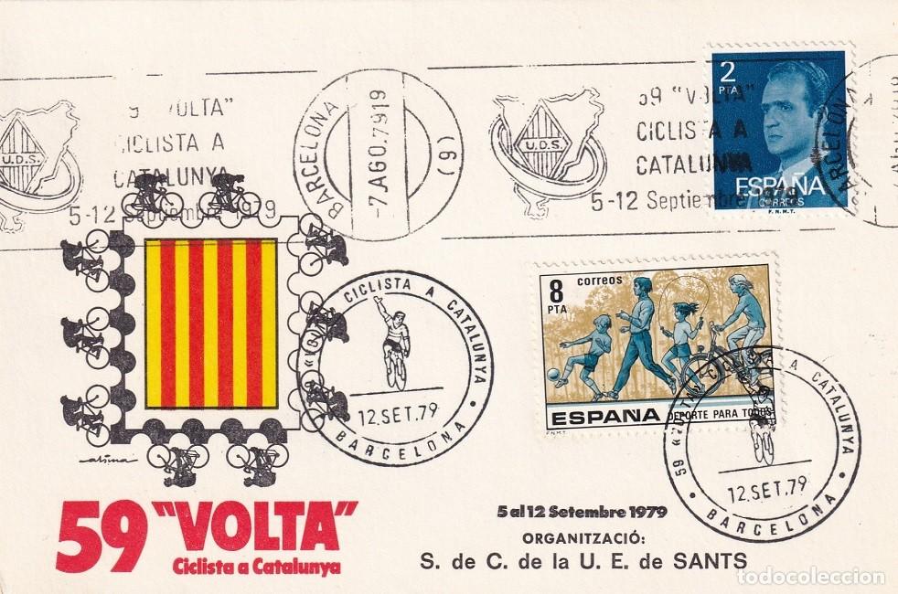Sellos: Tarjeta Barcelona 1979 - 59 Volta ciclista a Catalunya - S. de C. de la U.E. de Sants - Rodillo