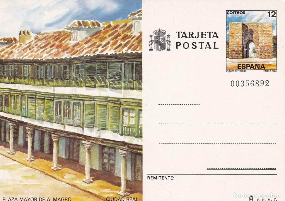 Sellos: Tarjeta postal - Entero Postal Espa&ntilde;a 1986 - Edifil 141 - Plaza Mayor de Almagro y Puerta de Toledo