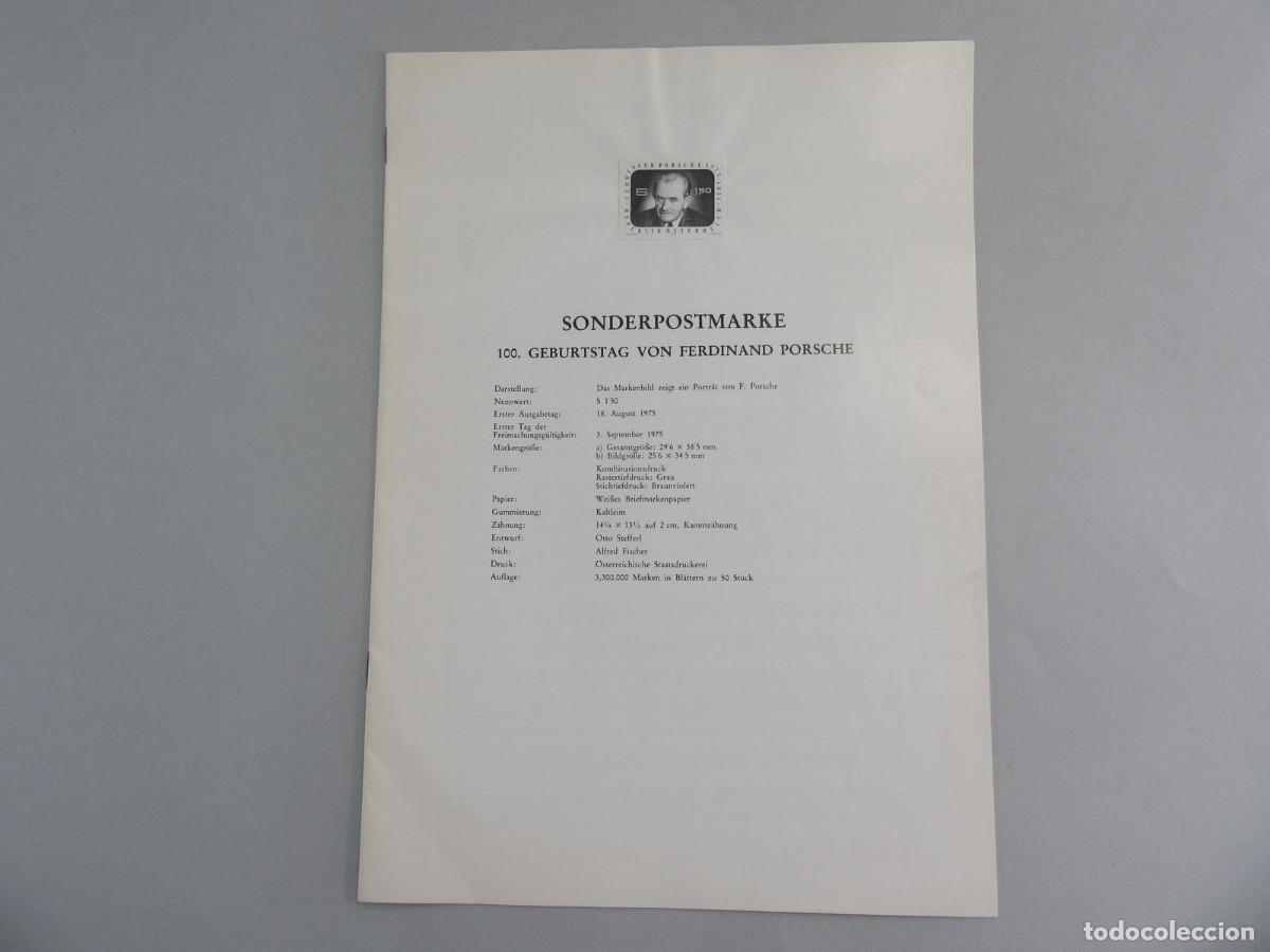 Selos: Folleto sello conmemorativo Porsche. Sonderpostmarke 100 geburtstag von ferdinand porsche 1975.