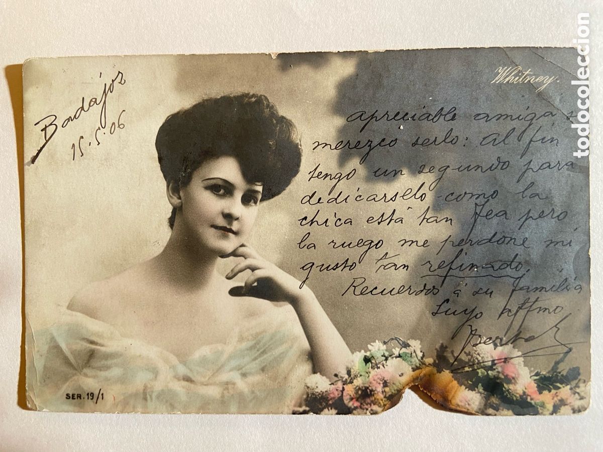 Sellos: TARJETA POSTAL CIRCULADA 15-05-1906 DE BADAJOZ A MADRID. SELLO 10 CTS ALFONSO XIII CADETE