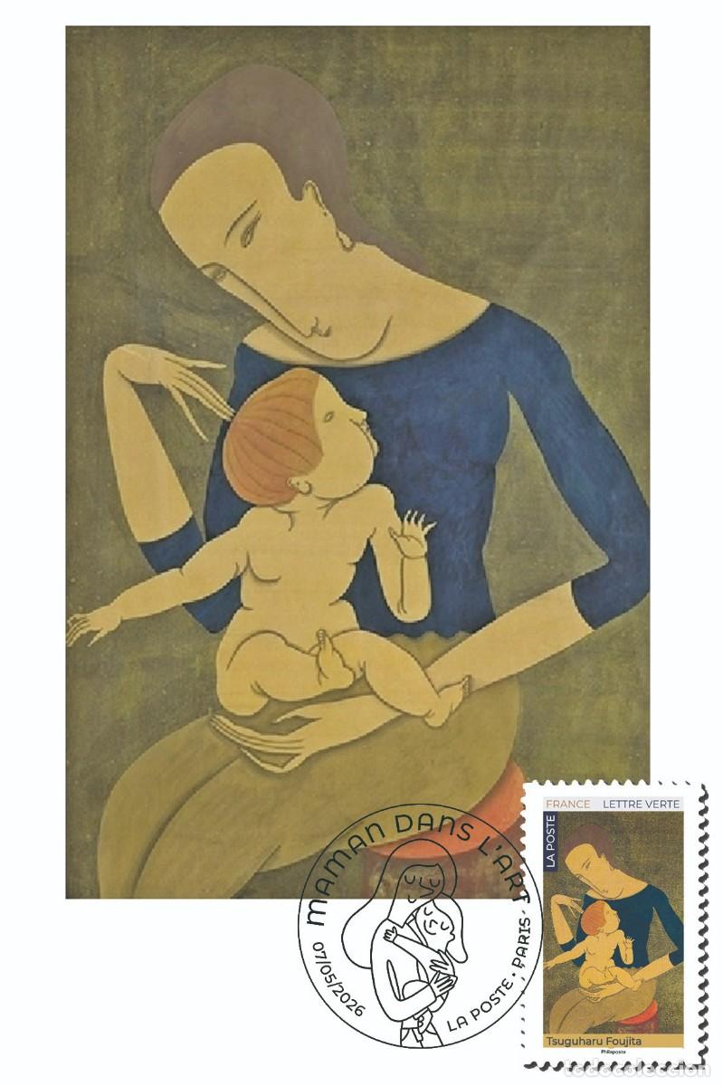 Stamps: France 2026 - Maman dans l'Art - L&eacute;onard Tsuguharu Foujita carte maximum