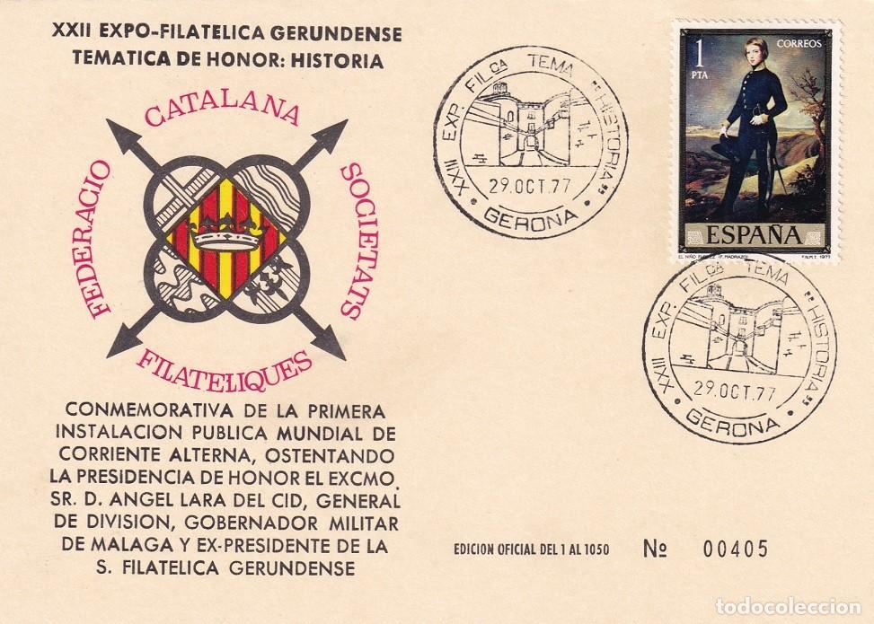 Sellos: Tarjeta Gerona Girona 1977 - Historia - Corriente alterna - D. &Aacute;ngel Lara del Cid - N&ordm; 405 de 1050