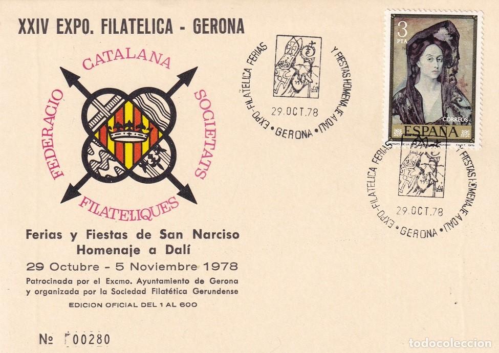 Sellos: Tarjeta Gerona Girona 1978 - XXIV Ex Ferias y Fiestas de San Narciso Homenaje a Dal&iacute; - N&ordm; 280 de 600