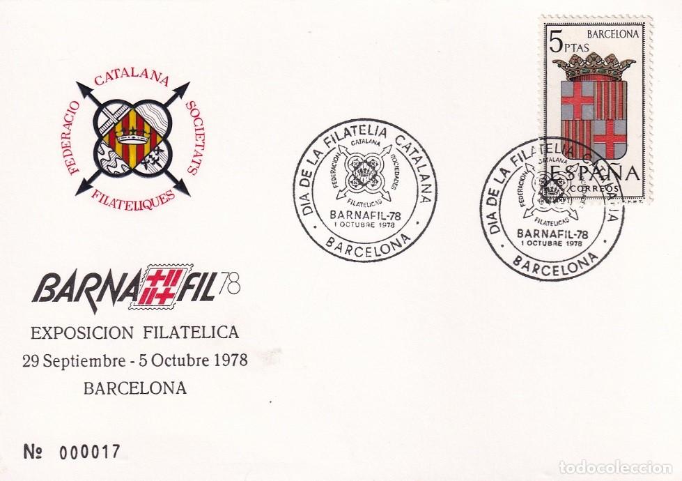 Sellos: Tarjeta Barcelona 1978 - Barnafil 78 - Dia de la Filatelia Catalana Diada - Numeraci&oacute;n muy baja: 17