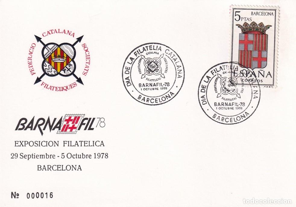 Sellos: Tarjeta Barcelona 1978 - Barnafil 78 - Dia de la Filatelia Catalana Diada - Numeraci&oacute;n muy baja: 16