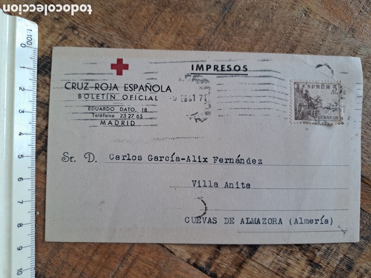 Sellos: Jml Abono publicidad Cruz Roja Espa&ntilde;ola, Impresos Boletin Oficial, Cuevas, Sello 3 cts Correos.