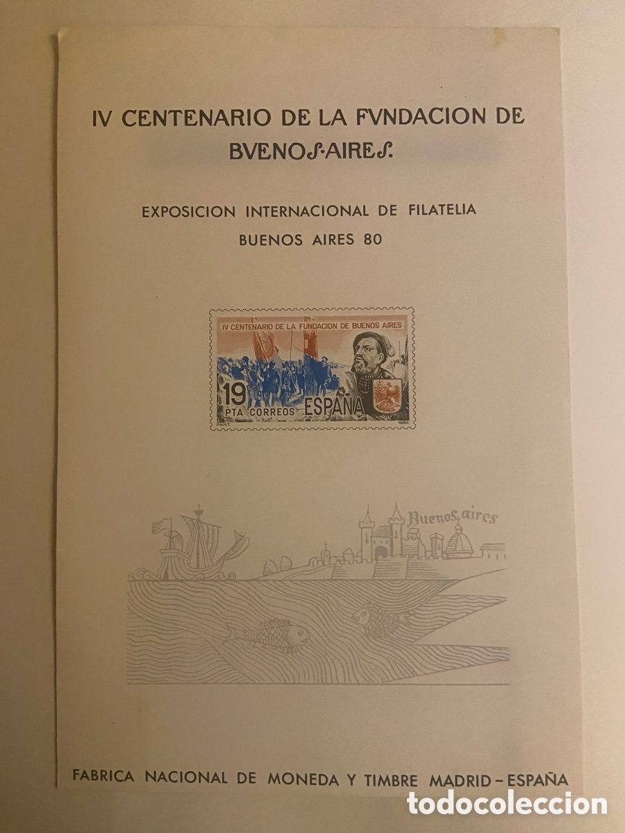 Stamps: IV CENTENARIO FUNDACION BUENOS AIRES. TARJETA RECUERDO FNMT 1980