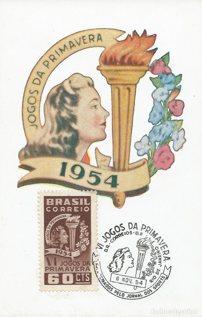 Sellos: 1954. BRASIL/BRAZIL. M&Aacute;XIMA/MAXIMUM CARD. YVERT 596. VI JUEGOS DE PRIMAVERA. DEPORTES/SPORTS.