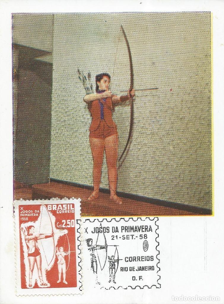 Sellos: 1958. BRASIL/BRAZIL. M&Aacute;XIMA/MAXIMUM CARD. YVERT 662. TIRO CON ARCO/ARCHERY. DEPORTES/SPORTS.