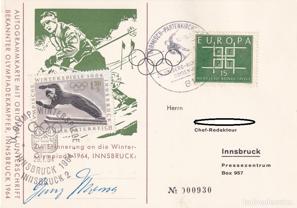 Stamps: Tarjeta franqueo mixto Alemania y Austria 1964 - Firma Georg Thoma - Favor prensa - JJ.OO Innsbruck