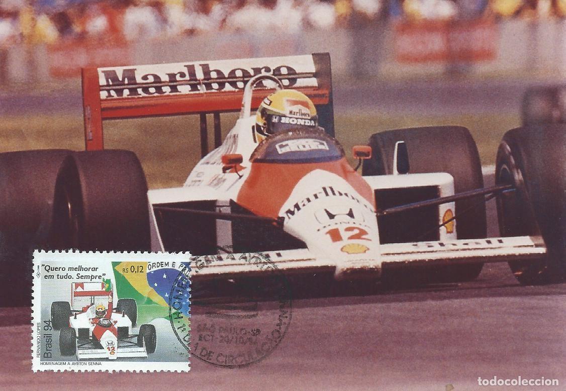 Sellos: 1994. BRASIL/BRAZIL. M&Aacute;XIMA/MAXIMUM CARD. YT 2211. AYRTON SENNA. AUTOMOBILISMO. DEPORTES/SPORTS.