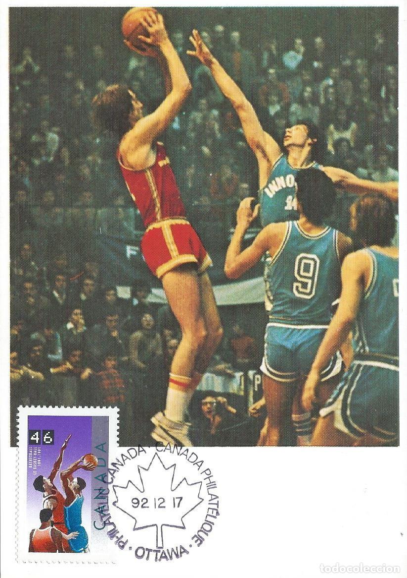 Sellos: 1992. CANAD&Aacute;. M&Aacute;XIMA/MAXIMUM CARD. BALONCESTO/BASKETBALL. MAT. OTTAWA. DEPORTES/SPORTS.