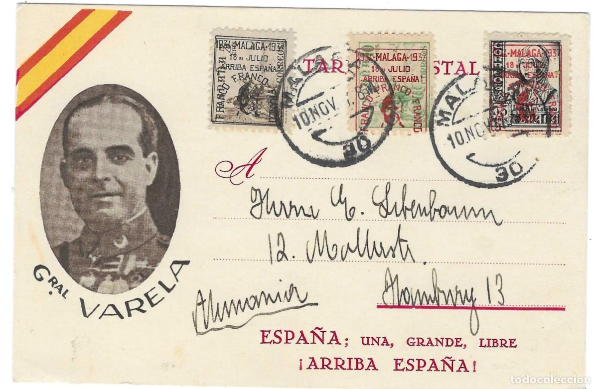 Sellos: Tarjeta. General Varela. Falange a&ntilde;o 1937. ref. 28-211