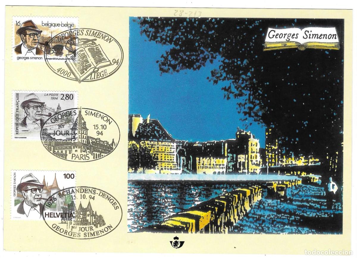 Stamps: Tarjeta Primer D&iacute;a. Georges Simenon 1994. ref. 28-213