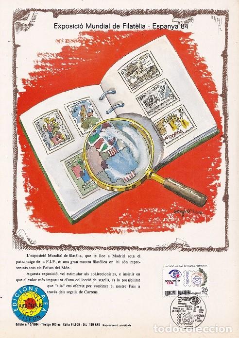 Stamps: Andorra 1984 N&ordm; 3 Tirada 800 - Exposici&oacute; Mundial de Filat&egrave;lia Espanya 84 Espa&ntilde;a - Logotipos - FIP