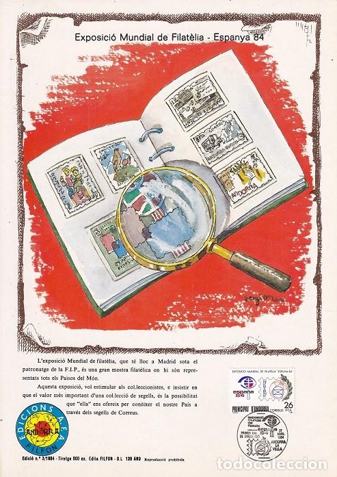 Stamps: Andorra 1984 N&ordm; 3 Tirada 800 - Exposici&oacute; Mundial de Filat&egrave;lia Espanya 84 Espa&ntilde;a - Logotipos - FIP