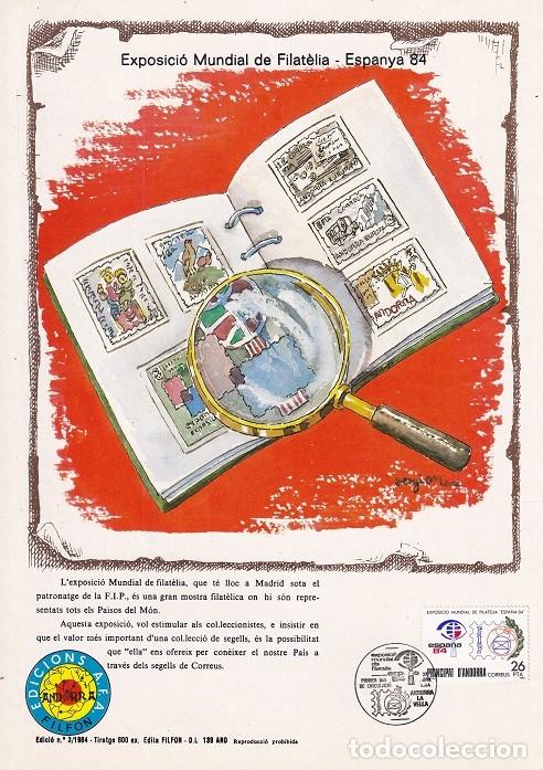 Stamps: Andorra 1984 N&ordm; 3 Tirada 800 - Exposici&oacute; Mundial de Filat&egrave;lia Espanya 84 Espa&ntilde;a - Logotipos - FIP