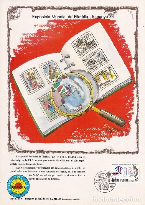 Stamps: Andorra 1984 N&ordm; 3 Tirada 800 - Exposici&oacute; Mundial de Filat&egrave;lia Espanya 84 Espa&ntilde;a - Logotipos - FIP