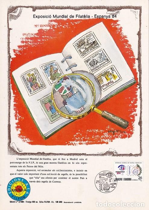 Stamps: Andorra 1984 N&ordm; 3 Tirada 800 - Exposici&oacute; Mundial de Filat&egrave;lia Espanya 84 Espa&ntilde;a - Logotipos - FIP