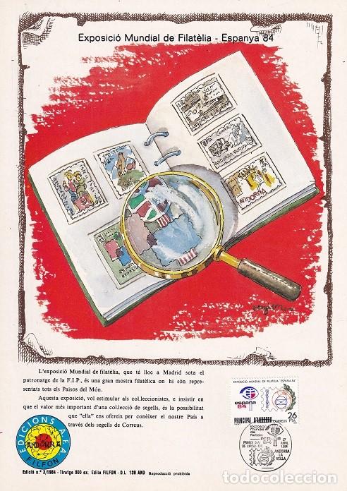Stamps: Andorra 1984 N&ordm; 3 Tirada 800 - Exposici&oacute; Mundial de Filat&egrave;lia Espanya 84 Espa&ntilde;a - Logotipos - FIP