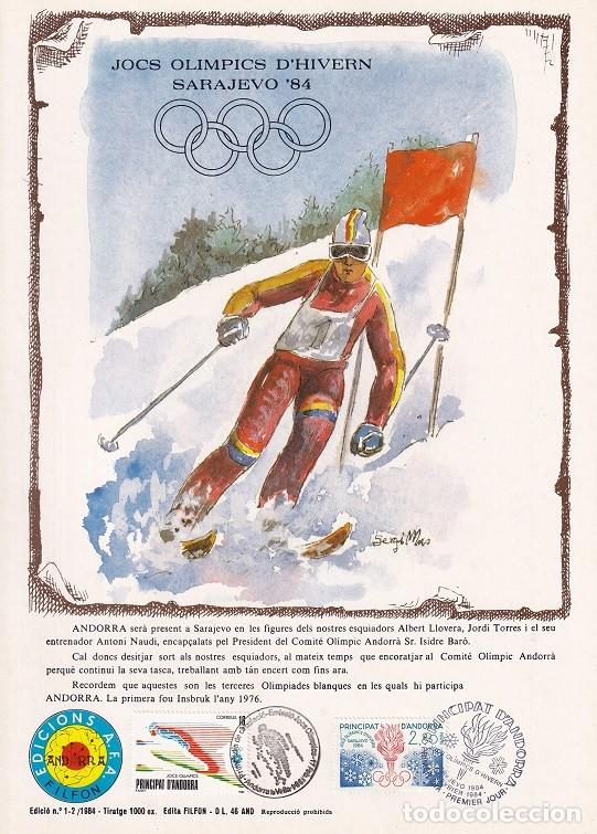Stamps: Andorra 1984 N&ordm; 1-2 Tirada 1000 - Jocs Ol&iacute;mpics d'hivern Sarajevo 84 - Salto esqu&iacute; - Llama y aros