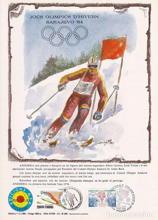 Stamps: Andorra 1984 N&ordm; 1-2 Tirada 1000 - Jocs Ol&iacute;mpics d'hivern Sarajevo 84 - Salto esqu&iacute; - Llama y aros