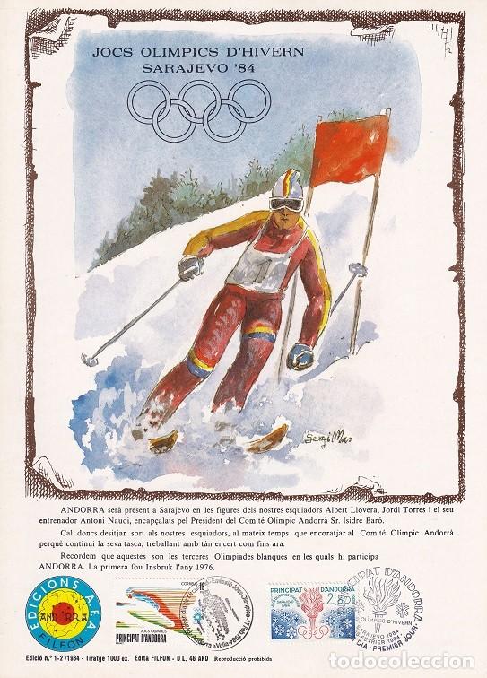 Stamps: Andorra 1984 N&ordm; 1-2 Tirada 1000 - Jocs Ol&iacute;mpics d'hivern Sarajevo 84 - Salto esqu&iacute; - Llama y aros