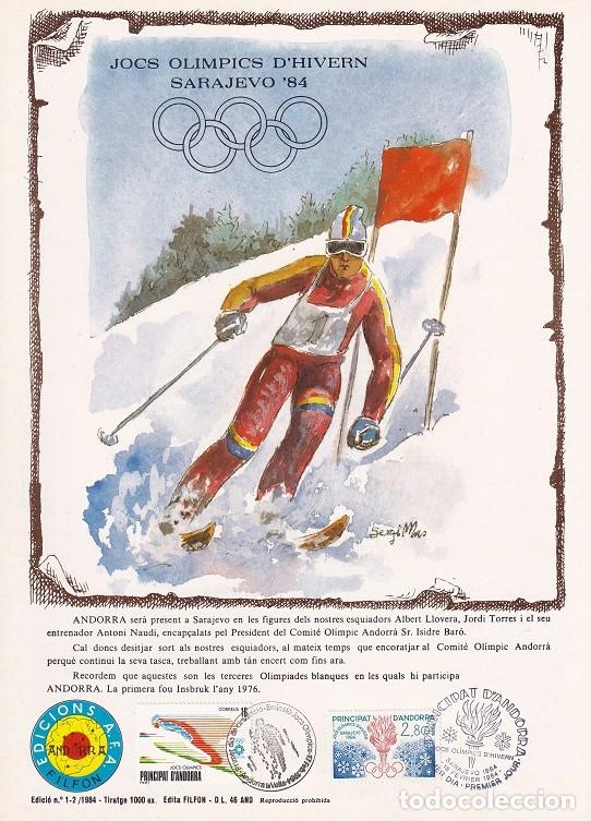 Stamps: Andorra 1984 N&ordm; 1-2 Tirada 1000 - Jocs Ol&iacute;mpics d'hivern Sarajevo 84 - Salto esqu&iacute; - Llama y aros