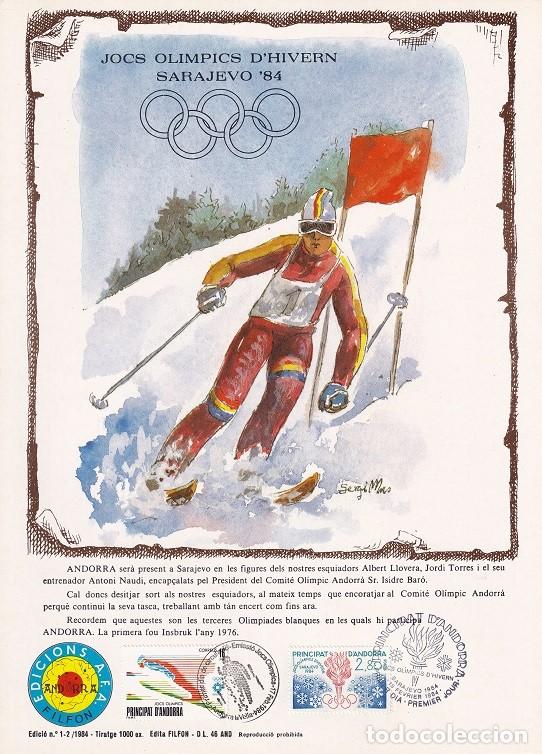 Stamps: Andorra 1984 N&ordm; 1-2 Tirada 1000 - Jocs Ol&iacute;mpics d'hivern Sarajevo 84 - Salto esqu&iacute; - Llama y aros
