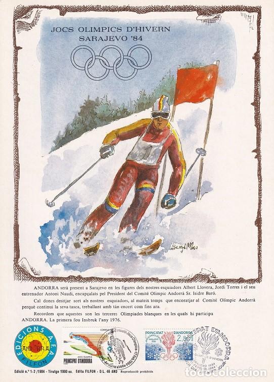 Stamps: Andorra 1984 N&ordm; 1-2 Tirada 1000 - Jocs Ol&iacute;mpics d'hivern Sarajevo 84 - Salto esqu&iacute; - Llama y aros