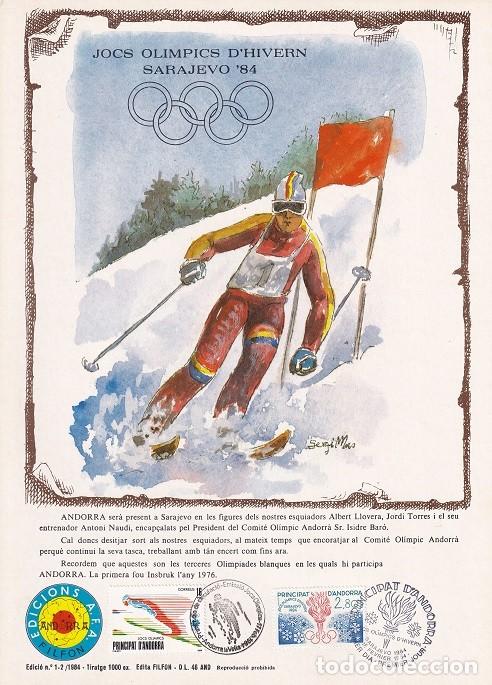 Stamps: Andorra 1984 N&ordm; 1-2 Tirada 1000 - Jocs Ol&iacute;mpics d'hivern Sarajevo 84 - Salto esqu&iacute; - Llama y aros