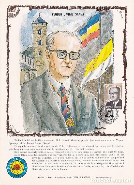 Timbres: Andorra 1983 N&ordm; 11 Tirada 1000 - Veguer episcopal Veguer Jaume Sansa Nequi 1908-1977 - Correo a&eacute;reo