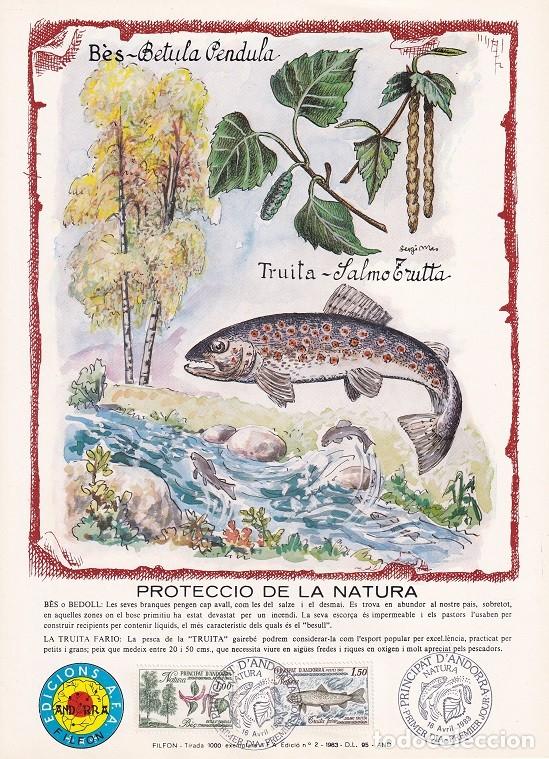 Timbres: Andorra 1983 N&ordm; 2 Tirada 1000 - Protecci&oacute; de la Natura - Naturaleza - Abedul - Trucha - B&egrave;s - Truita
