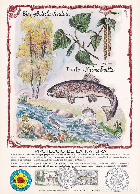 Timbres: Andorra 1983 N&ordm; 2 Tirada 1000 - Protecci&oacute; de la Natura - Naturaleza - Abedul - Trucha - B&egrave;s - Truita