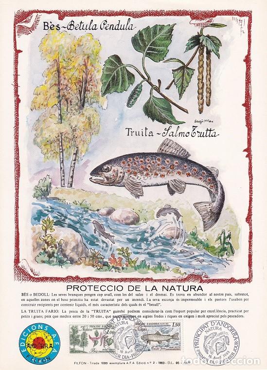 Timbres: Andorra 1983 N&ordm; 2 Tirada 1000 - Protecci&oacute; de la Natura - Naturaleza - Abedul - Trucha - B&egrave;s - Truita