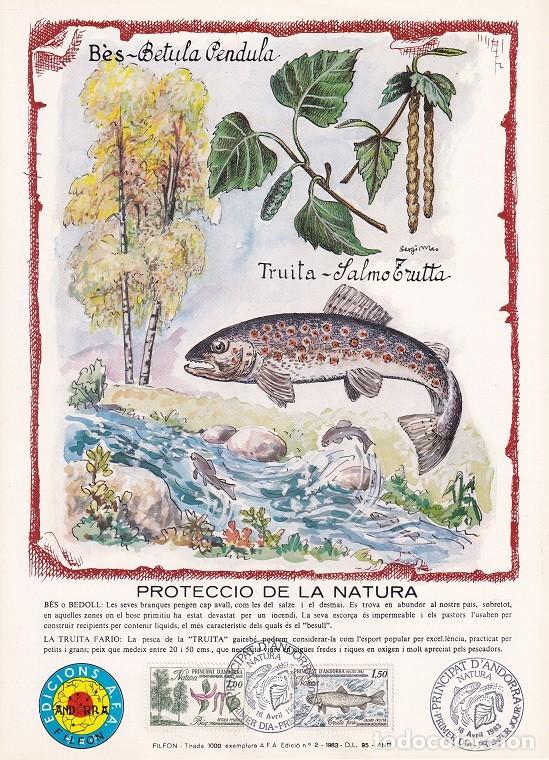 Timbres: Andorra 1983 N&ordm; 2 Tirada 1000 - Protecci&oacute; de la Natura - Naturaleza - Abedul - Trucha - B&egrave;s - Truita