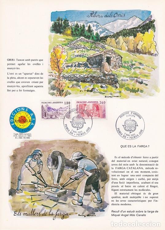Sellos: Andorra 1983 N&ordm; 3 Tirada 1000 - Orri - Els mallers de la farga - Horno antiguo - Fragua catalana