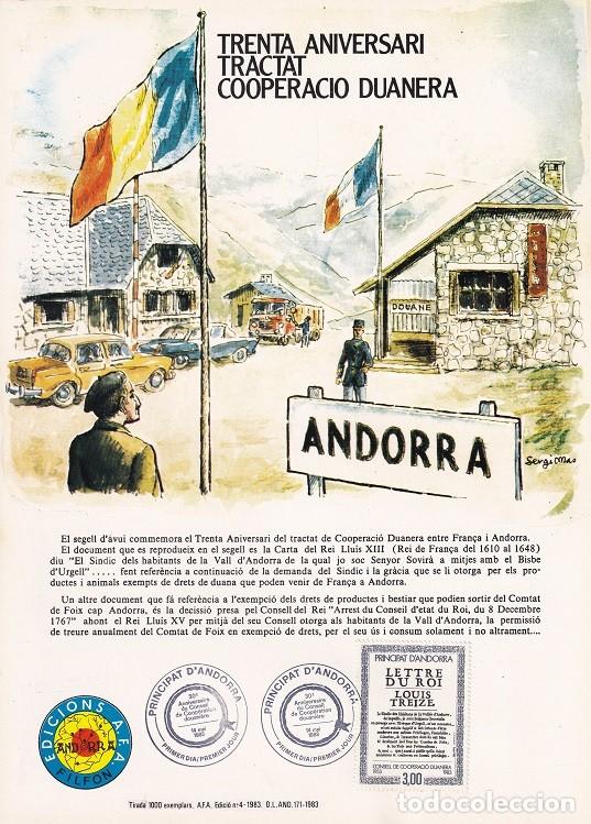 Sellos: Andorra 1983 N&ordm; 4 Tirada 1000 - Trenta aniversari Tractat Cooperaci&oacute; duanera - Carta Lu&iacute;s XIII extr.
