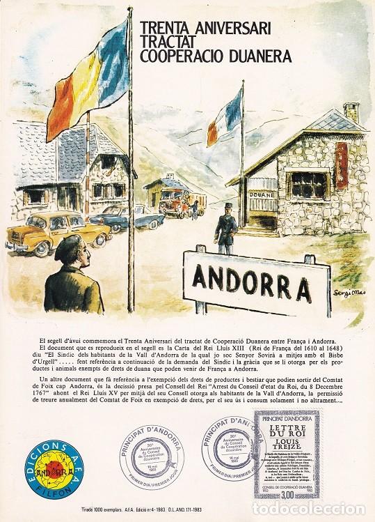 Sellos: Andorra 1983 N&ordm; 4 Tirada 1000 - Trenta aniversari Tractat Cooperaci&oacute; duanera - Carta Lu&iacute;s XIII extr.