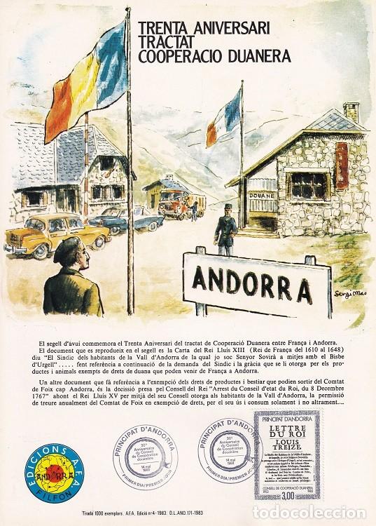 Sellos: Andorra 1983 N&ordm; 4 Tirada 1000 - Trenta aniversari Tractat Cooperaci&oacute; duanera - Carta Lu&iacute;s XIII extr.