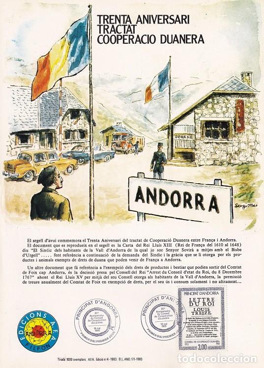 Sellos: Andorra 1983 N&ordm; 4 Tirada 1000 - Trenta aniversari Tractat Cooperaci&oacute; duanera - Carta Lu&iacute;s XIII extr.
