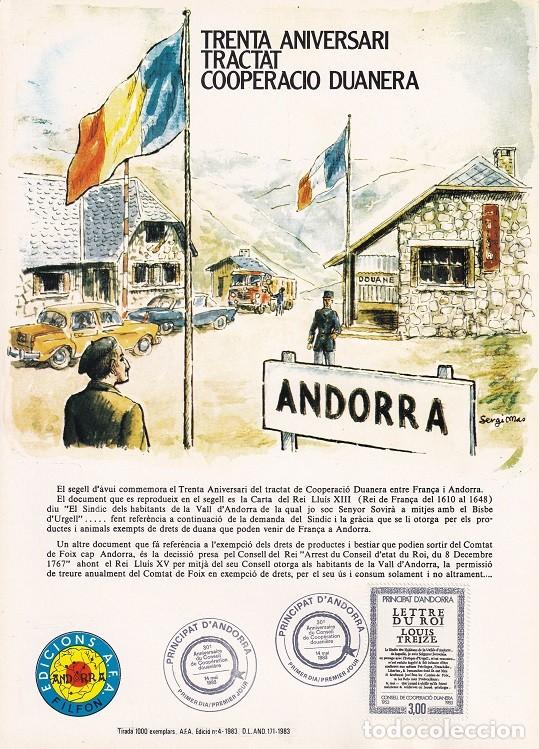 Sellos: Andorra 1983 N&ordm; 4 Tirada 1000 - Trenta aniversari Tractat Cooperaci&oacute; duanera - Carta Lu&iacute;s XIII extr.